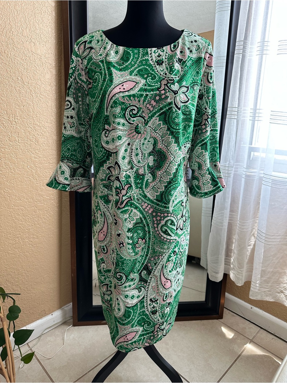 Kasper printed Ruffle -sleeve sheath green paisley print Dress women’s size 10 - Picture 3 of 13